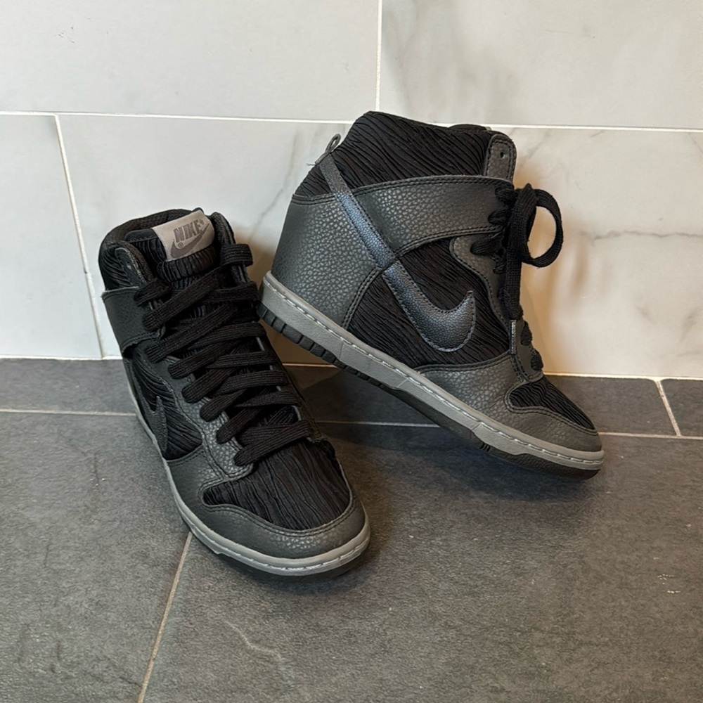 Nike Dunk Sky Hi Hidden Wedge Sneakers in Black Metallic - RARE